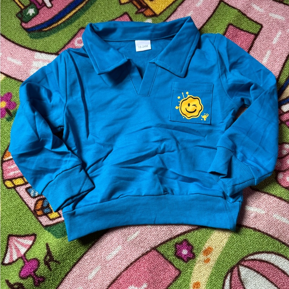 Blue Kids Shirt with Smiley Patch